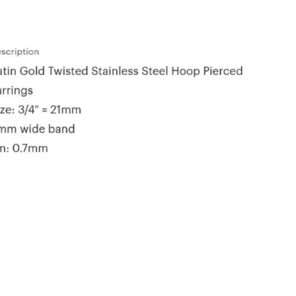 Satin Gold Twisted Hoop Pierced Earrings 3mm Wide Band 3/4" 21mm Open Swirl Ring - Picture 2 of 6